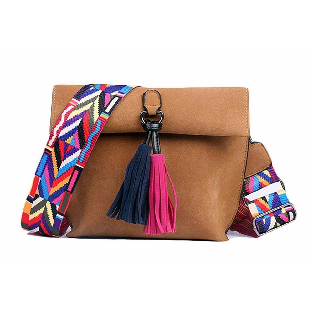 Boho Vibes Color Strap Tassel Fringe Crossbody Bag